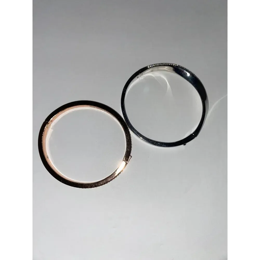 Kate Spade New York Set of 2 Hinged Crystal Bangles – Rose Gold & Silver Tone